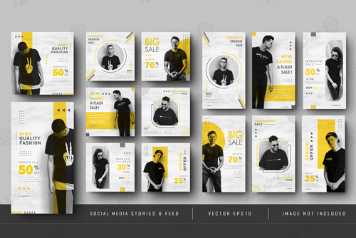 قالب حرفه ای پست و استوری اینستاگرام به تم زرد رنگ بصورت فایل EPS لایه باز